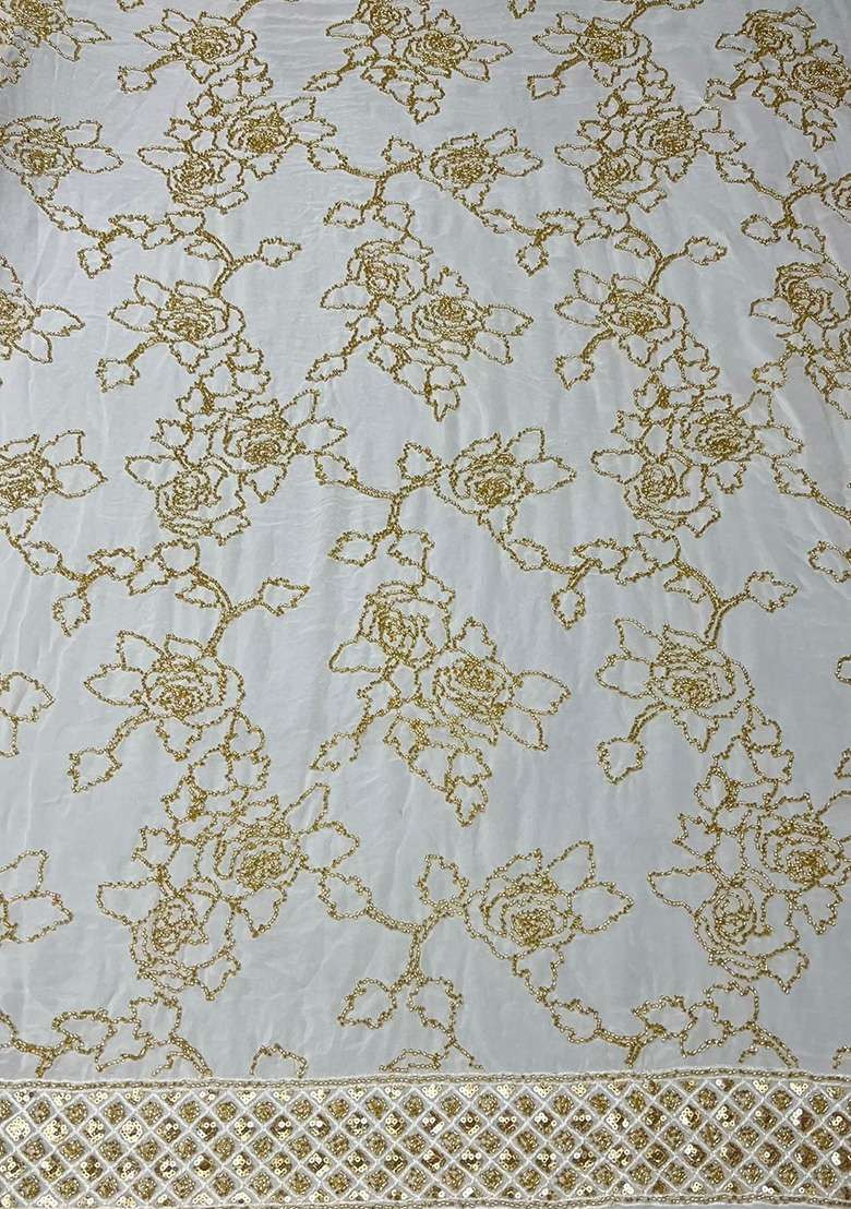 Pale Gold Embroidered Georgette Sharara Set - Indya