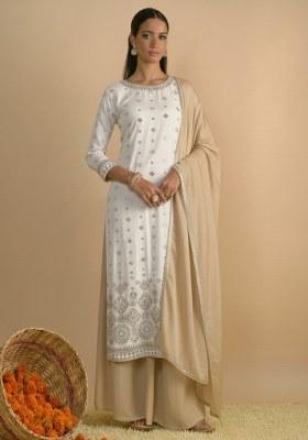 Ivory Embroidered Georgette Sharara Set