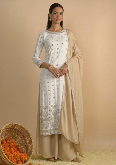 Ivory Embroidered Georgette Sharara Set