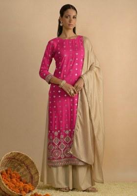 Rani Pink Embroidered Georgette Sharara Set