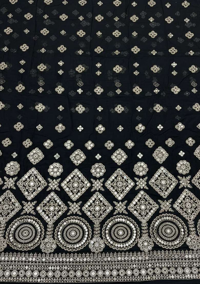 Black Embroidered Georgette Sharara Set - Indya