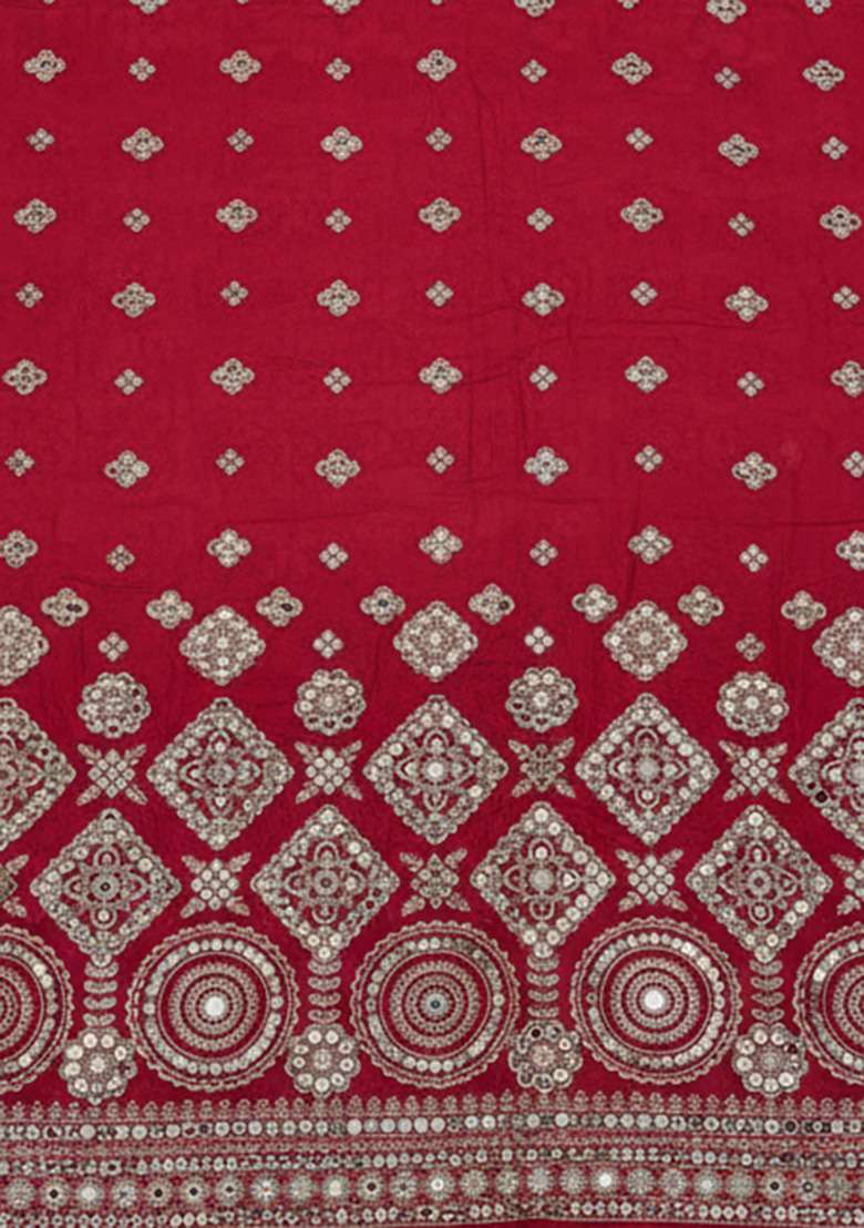 Deep Red Mirror Work Georgette Punjabi Suit - Indya