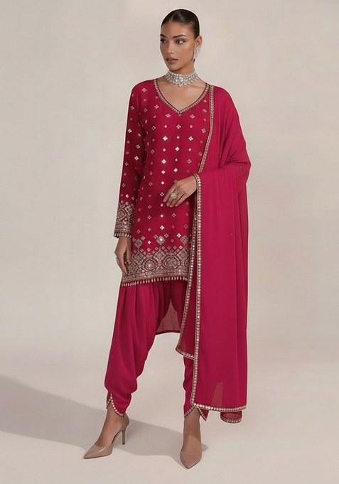 Rani Pink Embroidered Georgette Punjabi Suit