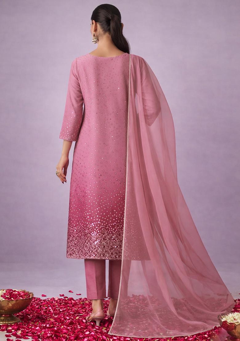 Pink Sequin tissue Kurta Set - Indya