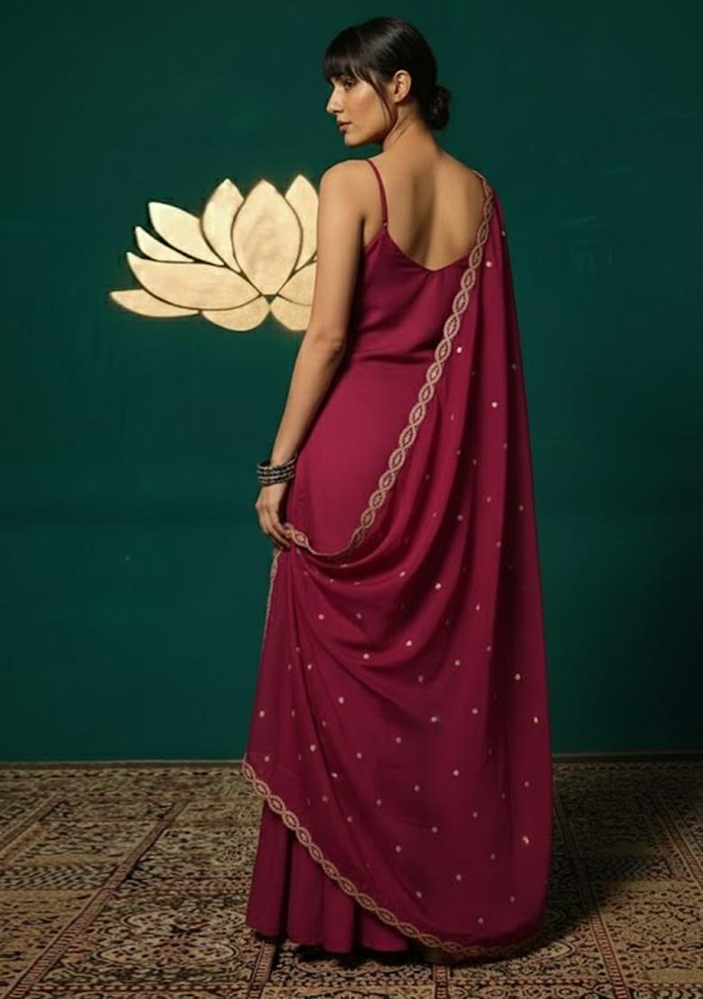 Maroon Solid Chinon Sharara Set - Indya