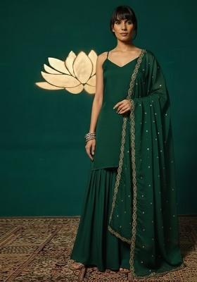 Dark Green Solid Chinon Sharara Set
