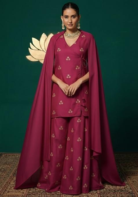 Rani Pink Embroidered Silk Sharara Set