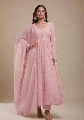 Baby Pink Embroidered Silk Anarkali Set 