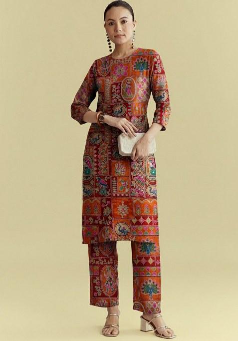 Rust Printed Crepe Co Ord Set