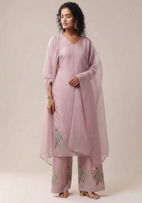 Blush Pink Embroidered Silk Kurta Set
