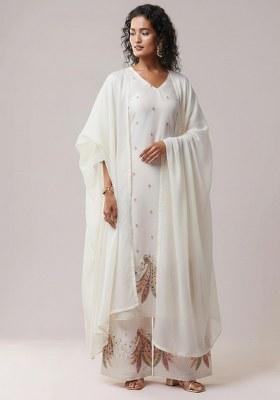 Ivory Embroidered Silk Kurta Set
