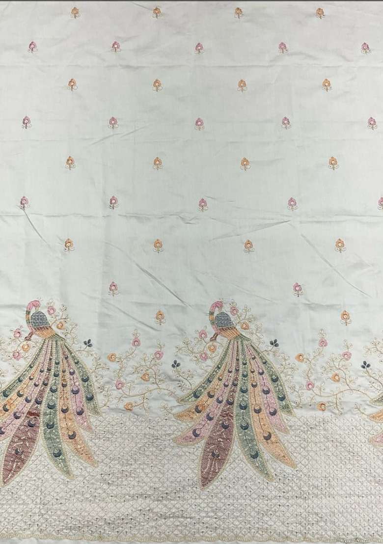 Ivory Embroidered Silk Blend Straight Kurta Set - Indya