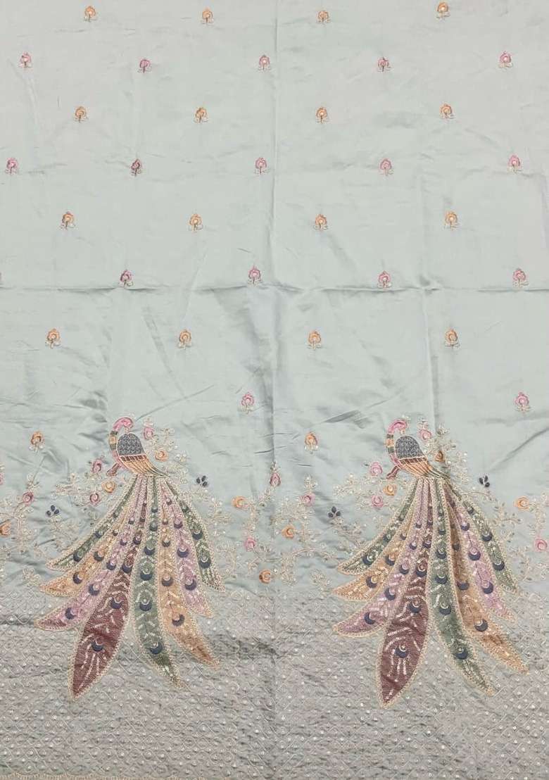 Ice Blue Embroidered Silk Blend Straight Kurta Set - Indya