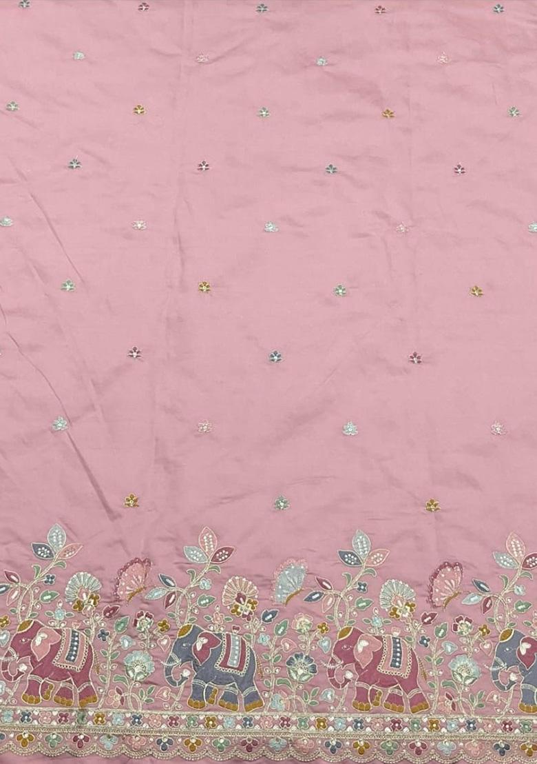 Baby Pink Embroidered Silk Kurta Set - Indya