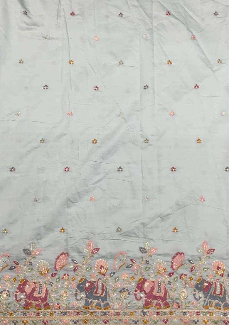 Powder Blue Embroidered Silk Blend Straight Kurta Set - Indya