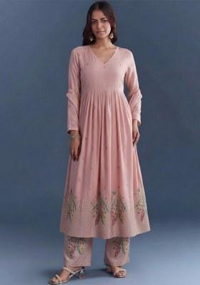 Blush Pink Embroidered Silk Anarkali Set