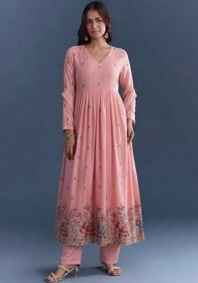 Pink Embroidered Silk Anarkali Set