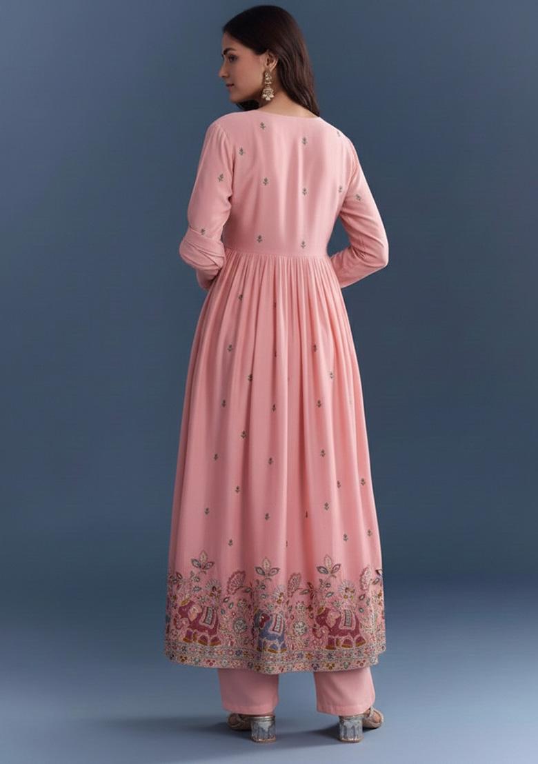 Pink Embroidered Silk Anarkali Set - Indya