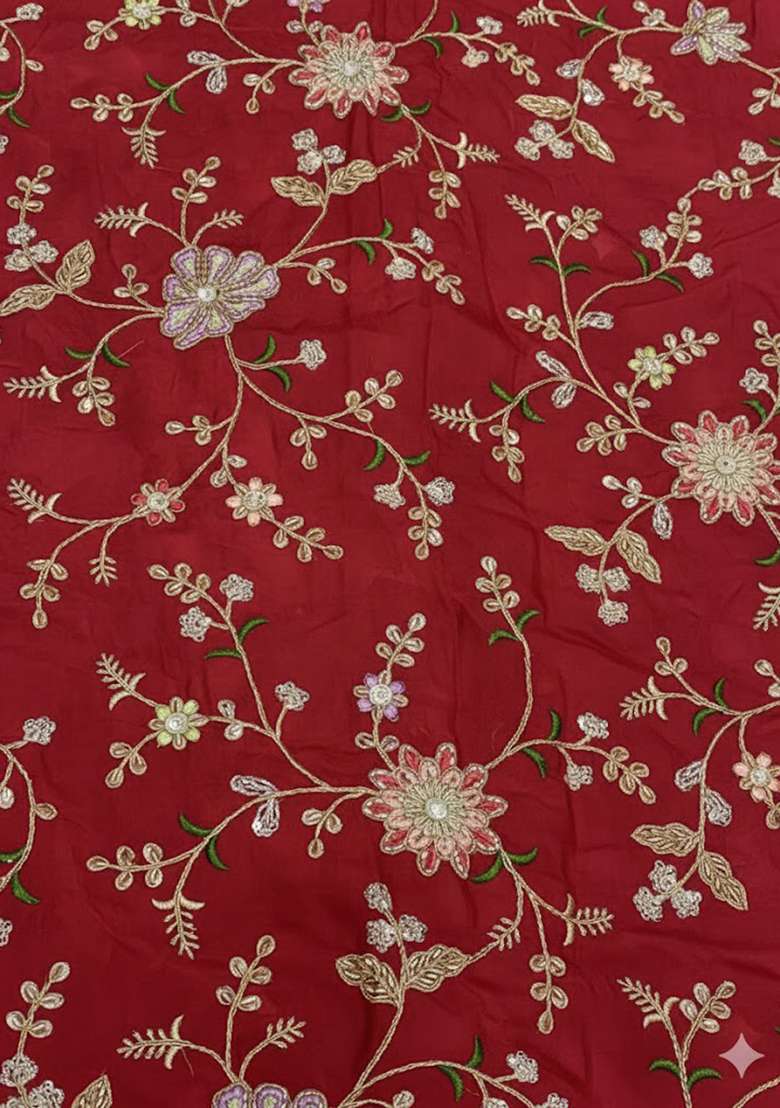 Deep Red Embroidered Crepe Sharara Set - Indya