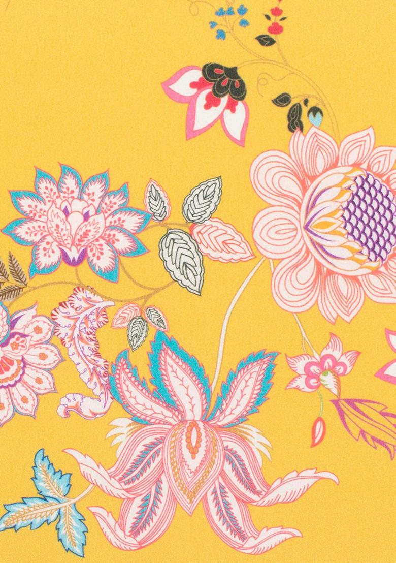 Butter Yellow Floral Print Silk Kurta Set - Indya