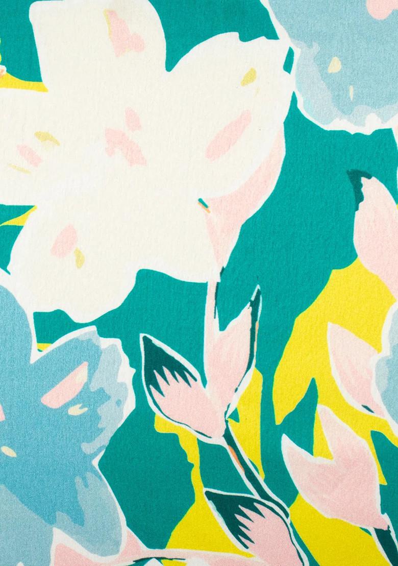 Aqua Blue Floral Print Satin Sharara Set - Indya