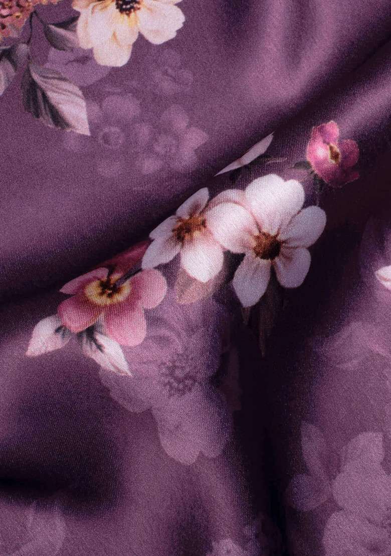 Purple Floral Print Satin Sharara Set - Indya