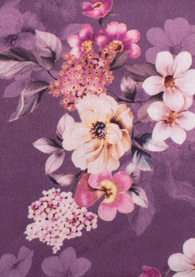 Purple Floral Print Satin Sharara Set - Indya