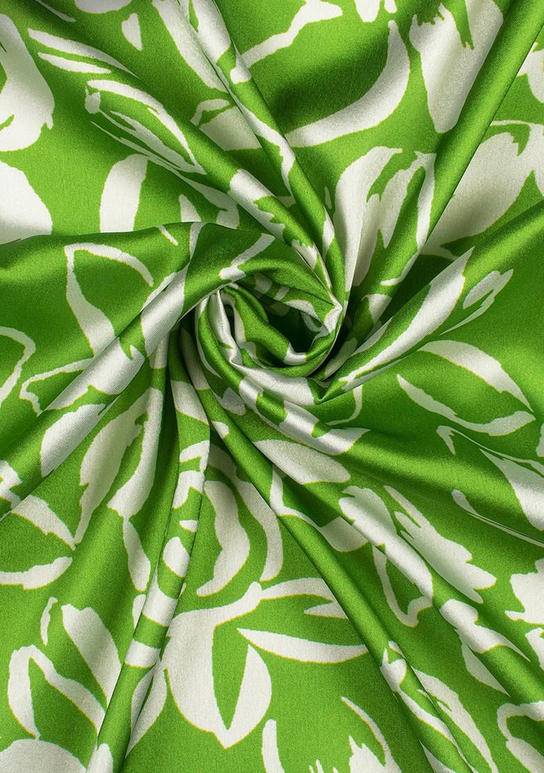 Leaf Green Floral Print Satin Sharara Set - Indya