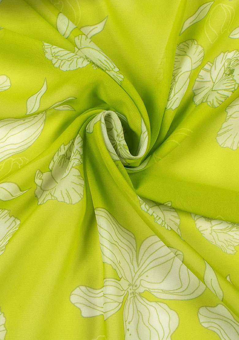 Lime Green Floral Print Georgette Sharara Set - Indya