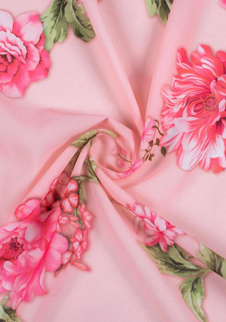 Blush Pink Floral Print Georgette Sharara Set - Indya
