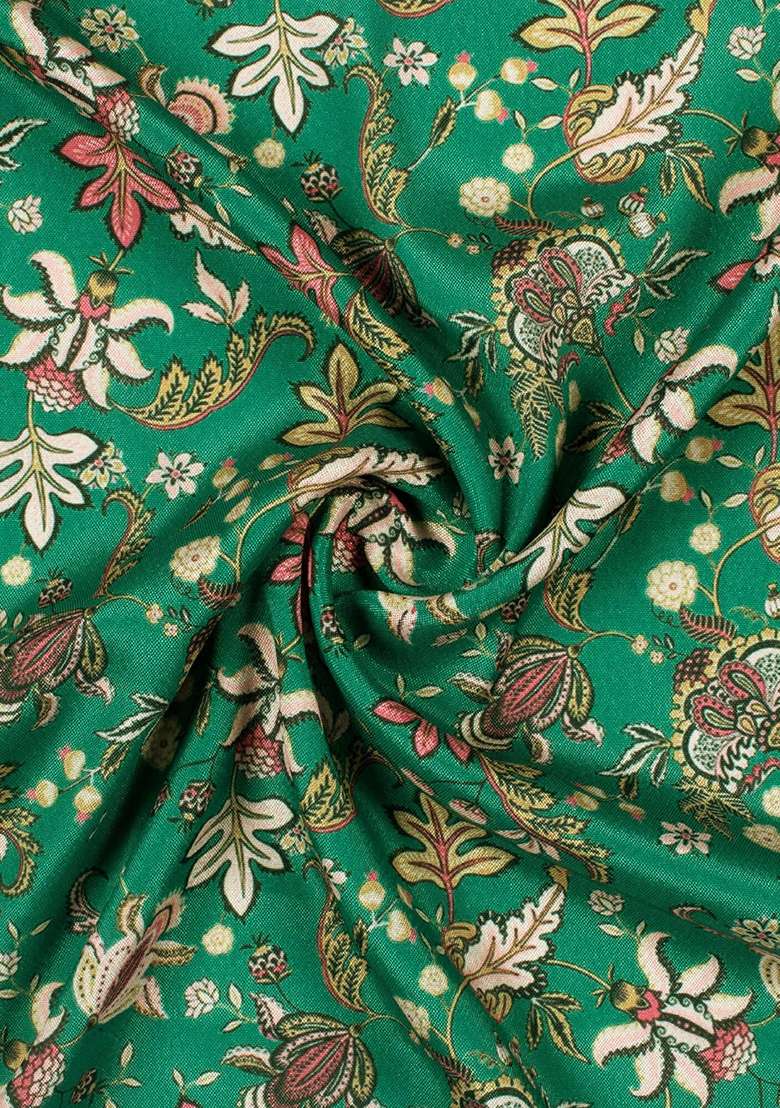 Green Floral Print Silk Sharara Set - Indya