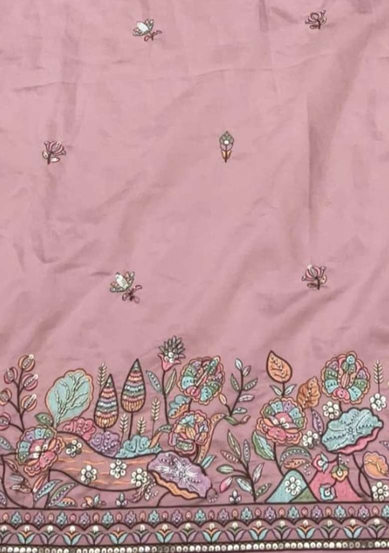 Pink Embroidered Silk Sharara Set - Indya