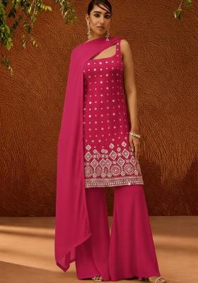 Rani Pink Embroidered Georgette Sharara Set