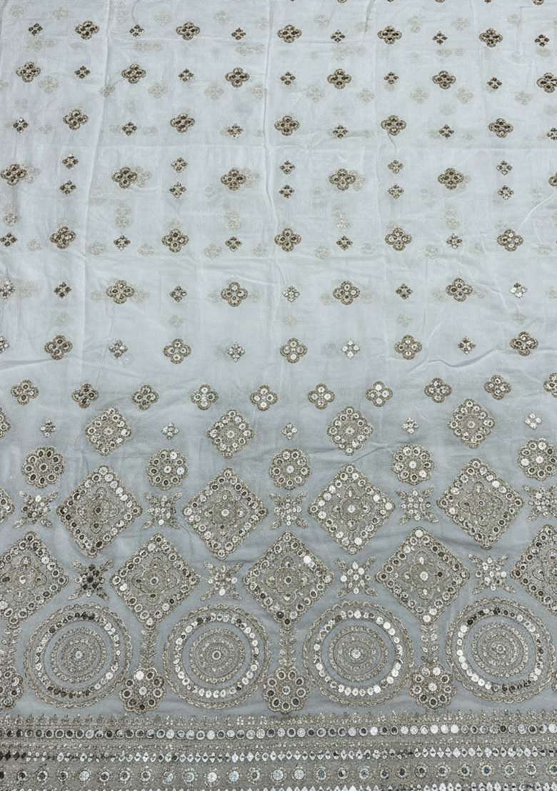 Light Grey Embroidered Georgette Sharara Set - Indya