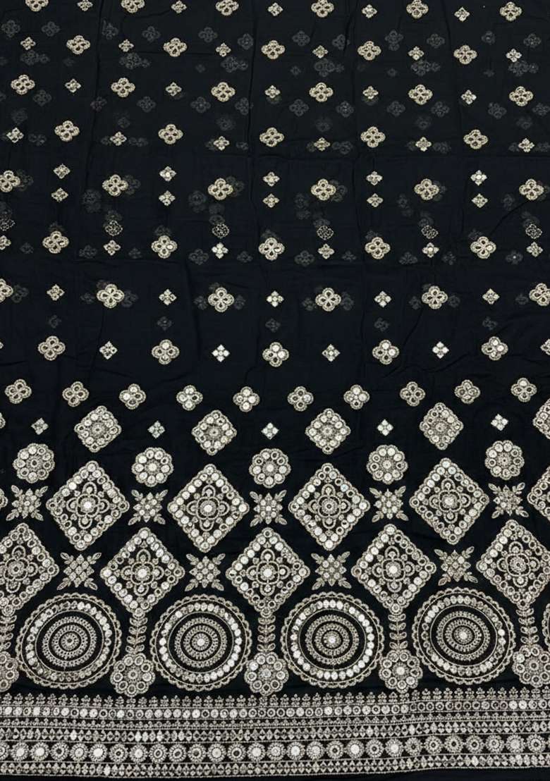 Black Embroidered Georgette Sharara Set - Indya