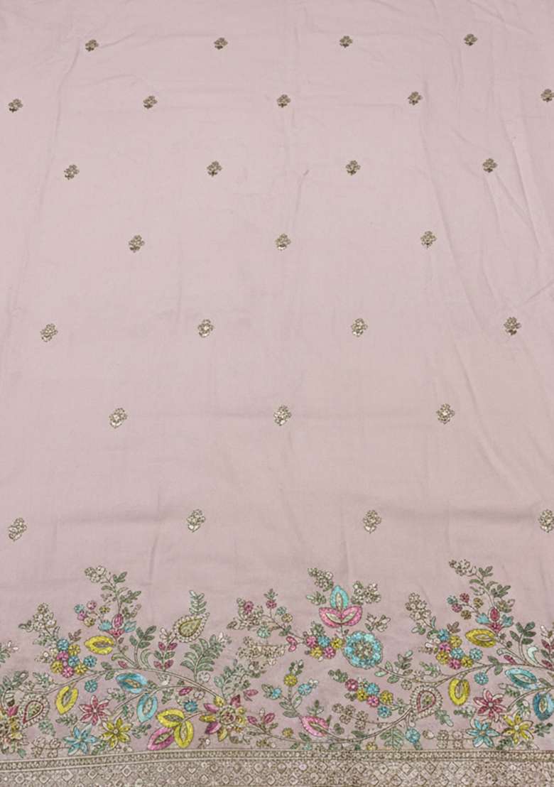 Lavender Embroidered Denim Sharara Set - Indya