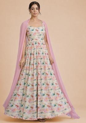 Pink Georgette Anarkali With Dupatta