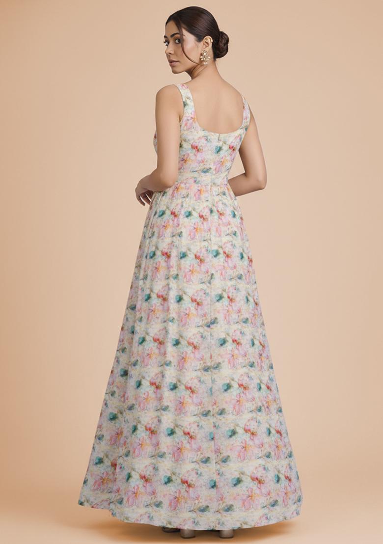 Pink Georgette Anarkali With Dupatta - Indya