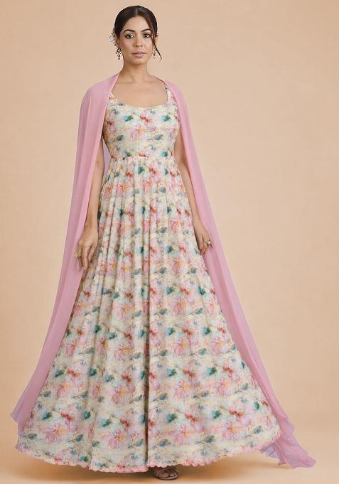 Pink Georgette Anarkali With Dupatta
