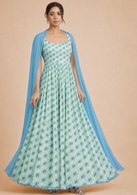 Sky Blue Georgette Anarkali With Dupatta