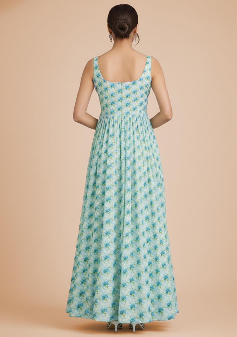 Sky Blue Georgette Anarkali With Dupatta - Indya