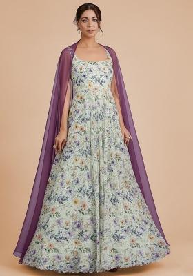 Lavender Georgette Anarkali With Dupatta