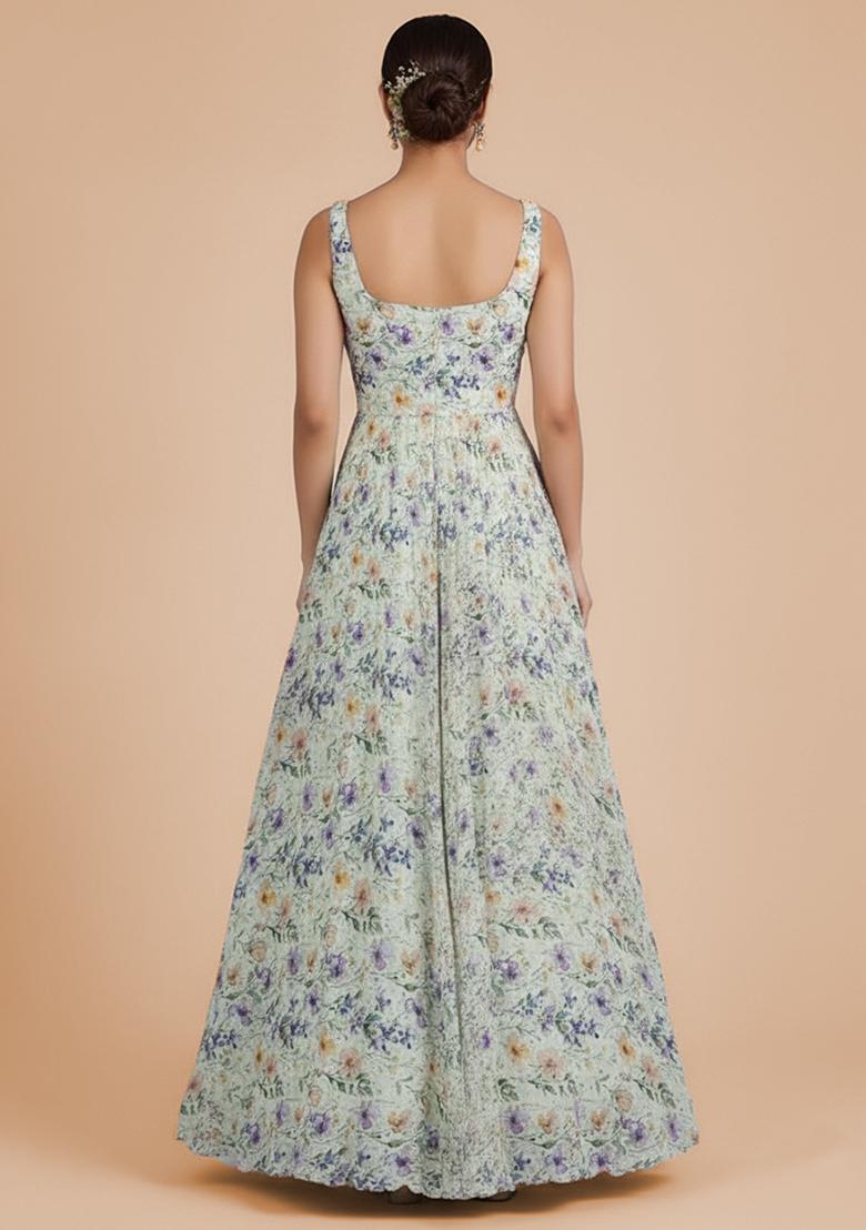 Lavender Georgette Anarkali With Dupatta - Indya