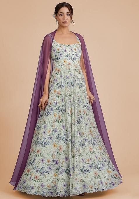 Lavender Georgette Anarkali With Dupatta