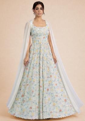 Off White Georgette Anarkali With Dupatta