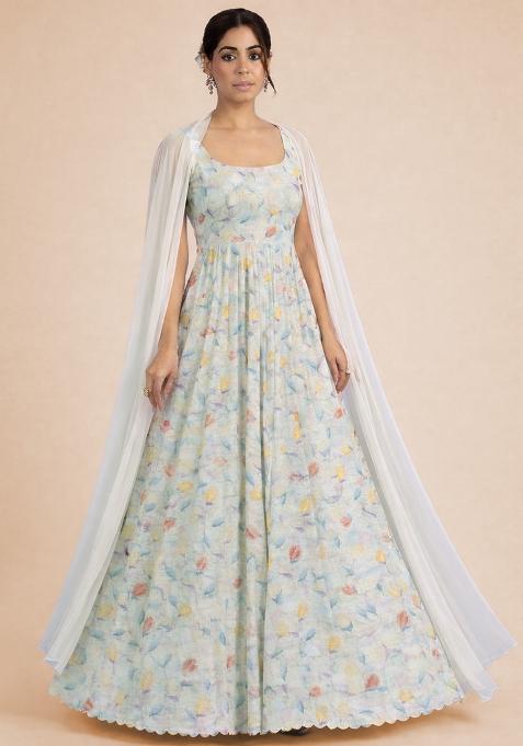 Off White Georgette Anarkali With Dupatta