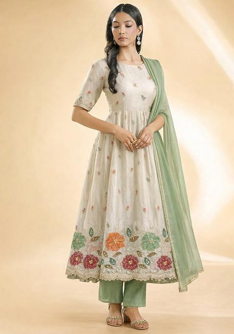 Mint Green Sequin Tissue Anarkali Set