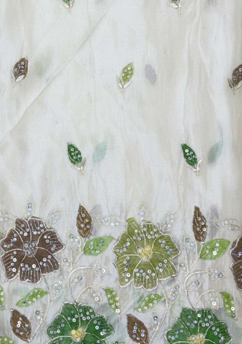 Olive Green Sequin Tissue Anarkali Set - Indya