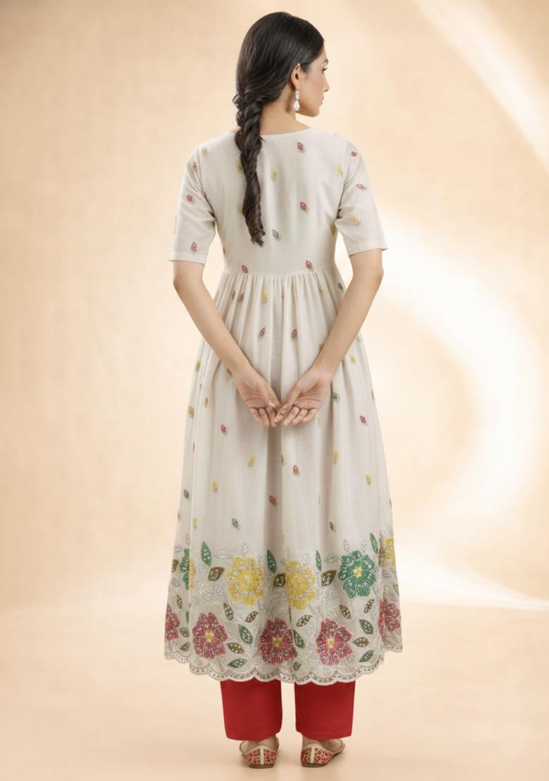 Red Sequin Tissue Anarkali Set - Indya