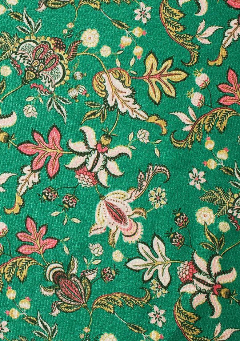 Forest Green Floral Print Silk Sharara Set - Indya